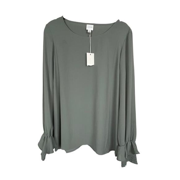 NWT Pleione Blouse Top Size S Sage Green Blouse Smocked‎ Ruffle Long Sleeve - Picture 1 of 6